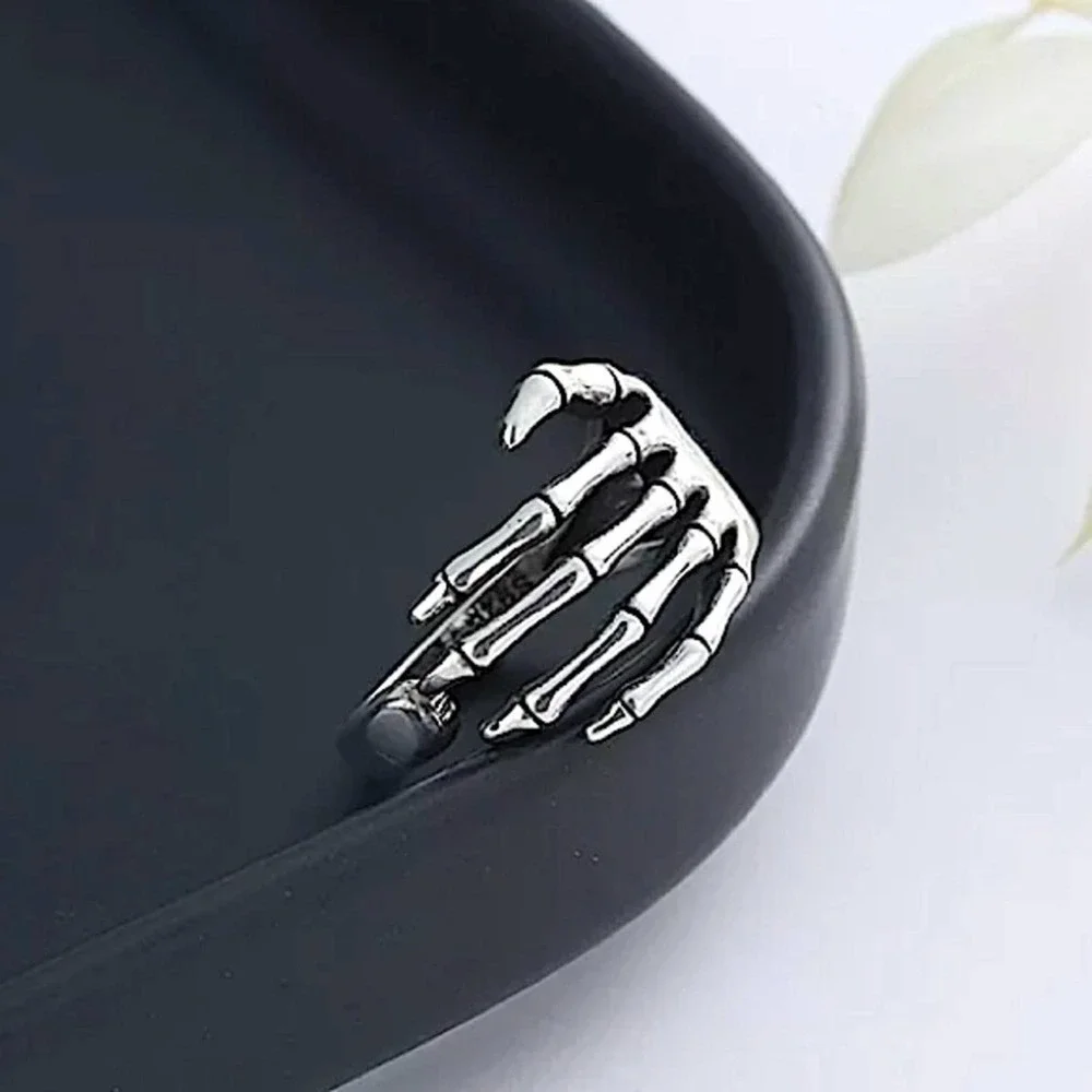 NEW STERLING SILVER SKULL SKELETON FIVE FINGER HAND DESIGN RING